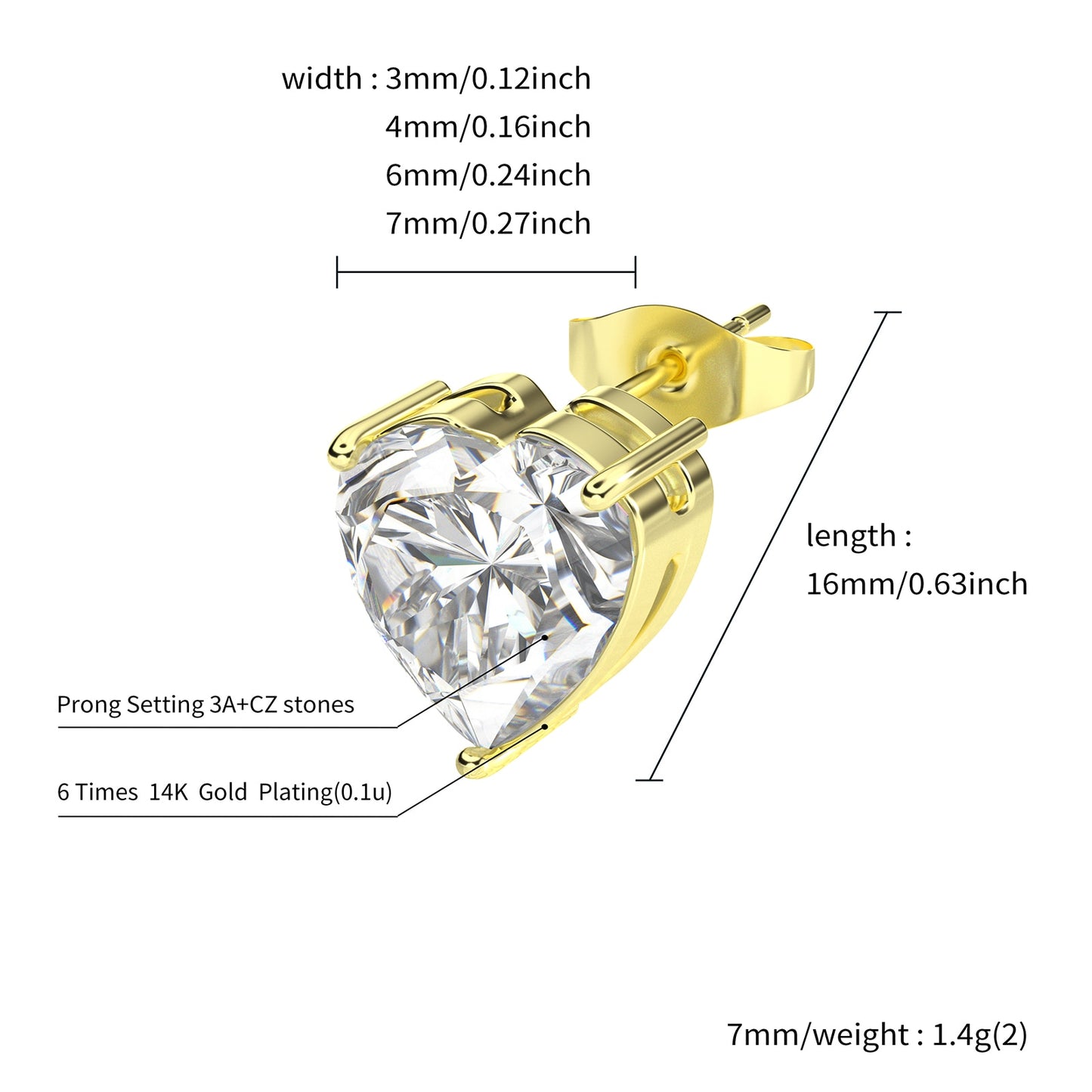 Top Luxury Heart 3-6.5MM 0.1-1 Carat D Color Moissanite Earrings made with 925 Sterling Silver Jewelry and GRA Certificate