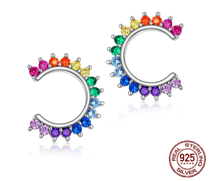 Trending Earing made with Sterling Silver with Fake Pearcing Appreance With Multicolored Zircon