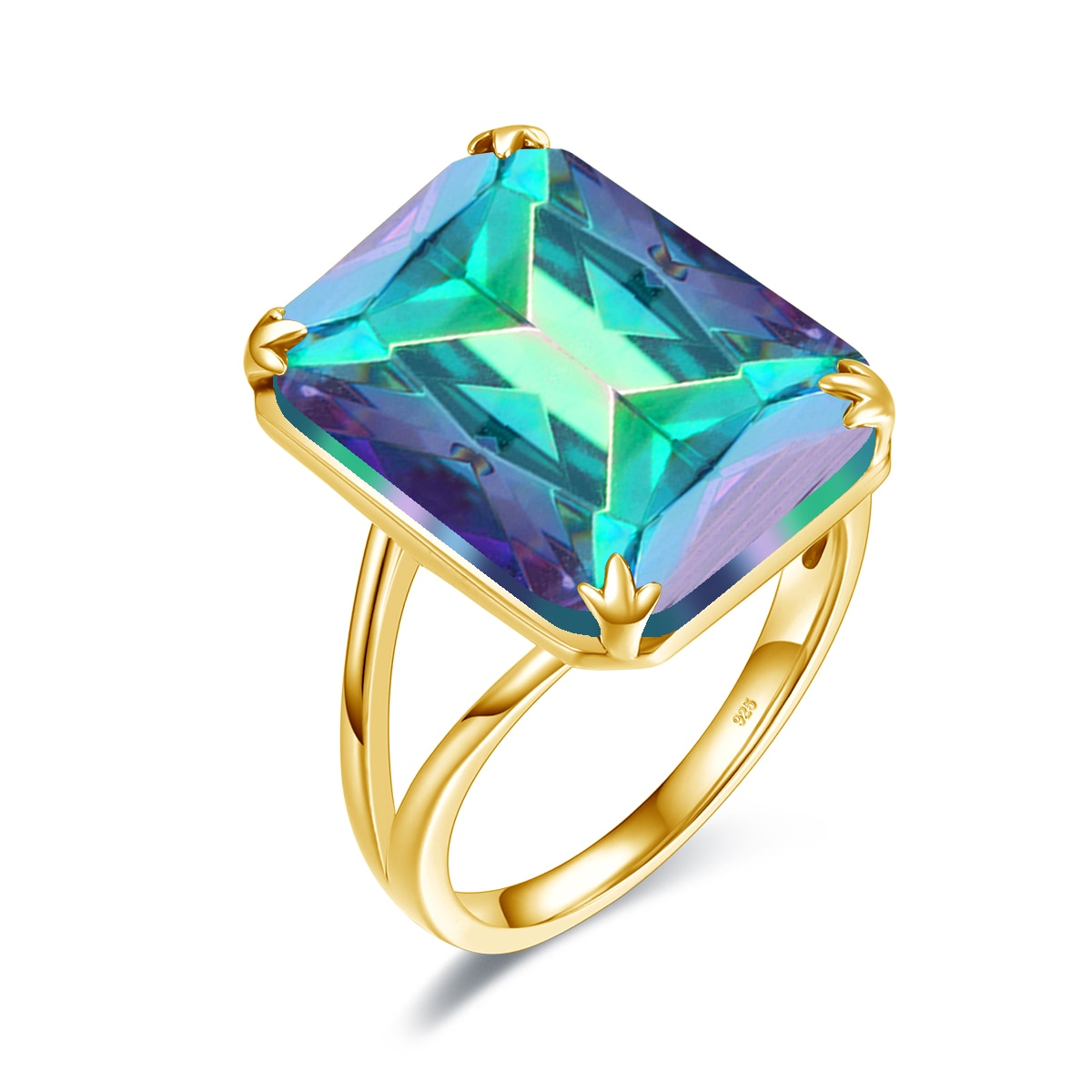 Luxury Classic Aquamarine Ring 925 Sterling Sliver with Gold Plating