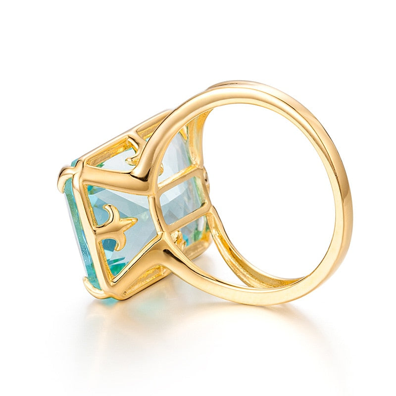 Luxury Classic Aquamarine Ring 925 Sterling Sliver with Gold Plating