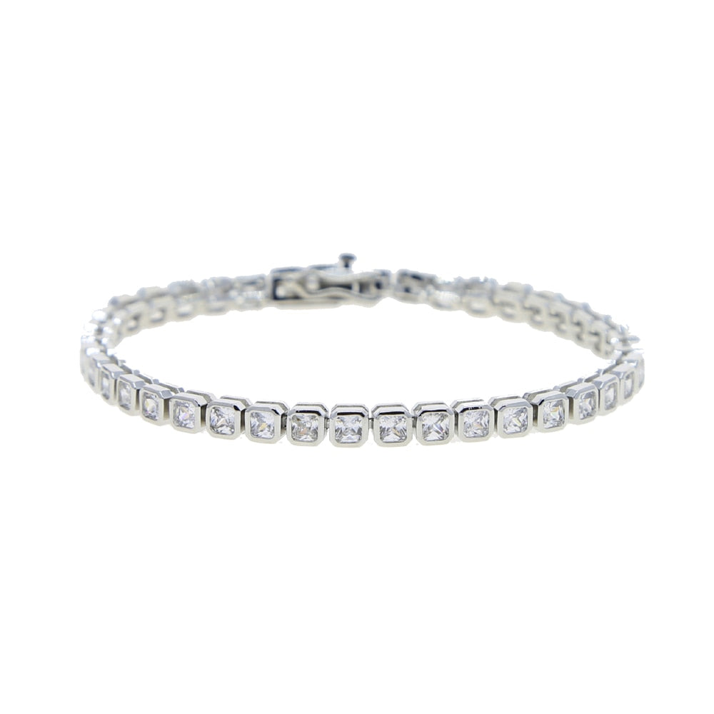 Various Shaped Geometric Bezel Cubic Zirconia 5A CZ Tennis Chain Bracelet