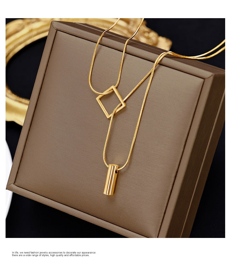 Stainless steel Gold Color Overlay Double-Layer Necklace