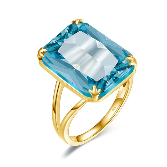 Luxury Classic Aquamarine Ring 925 Sterling Sliver with Gold Plating