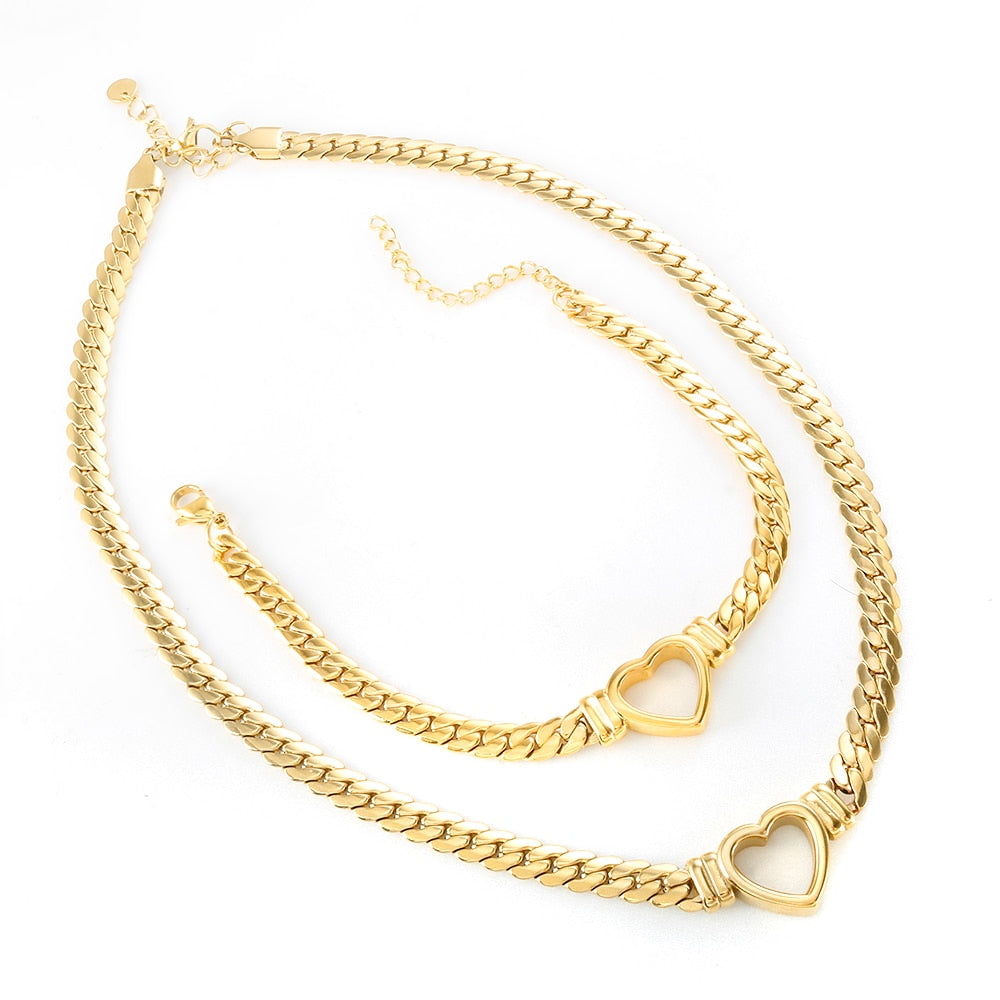 Gold-Plated Waterproof Stainless Steel Love Heart Shape Chain Necklace