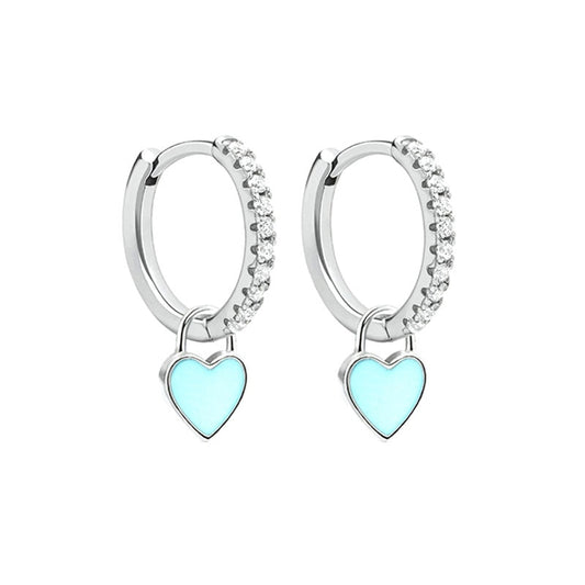 Silver Color Hoop Earrings With Cute Candy Neon Color Enamel Heart Charm Drop Earring