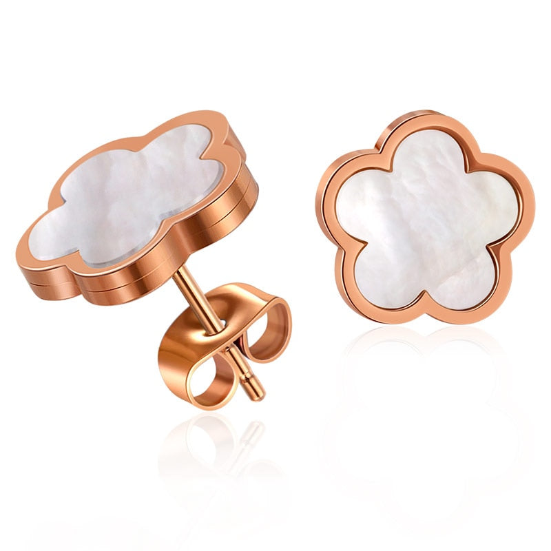 Elegant 2Pcs Stainless Steel White Shell Flower Stud Earrings Sets