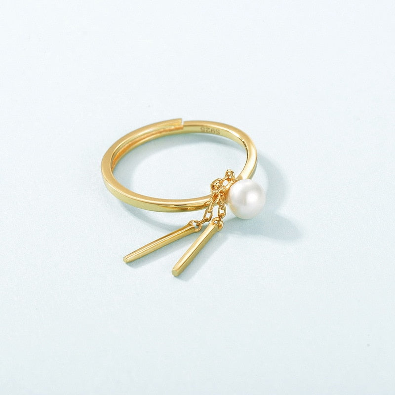 Natrue Pearl Resizable Rings with Chain Link. Made with Sterling 925 Silver