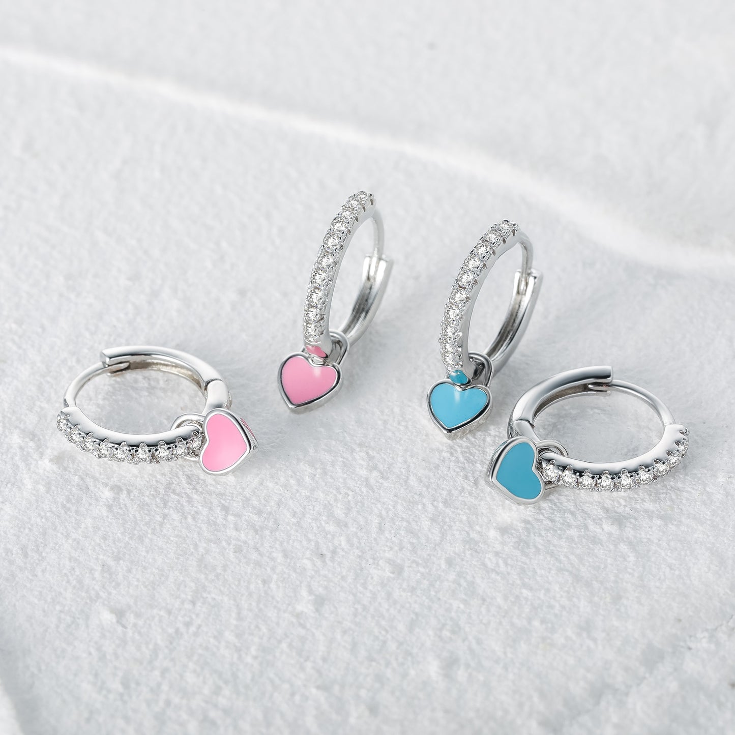 Silver Color Hoop Earrings With Cute Candy Neon Color Enamel Heart Charm Drop Earring