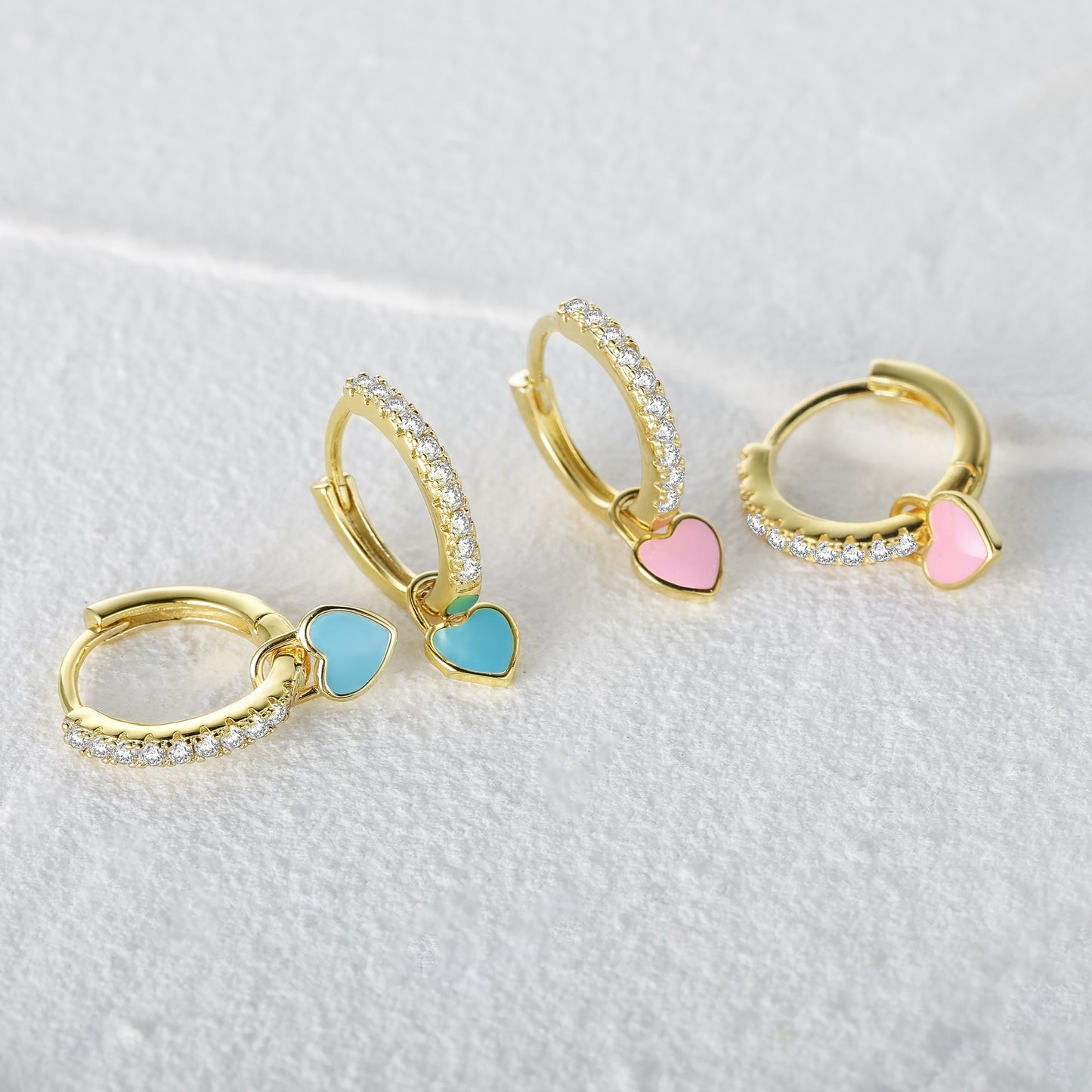 Silver Color Hoop Earrings With Cute Candy Neon Color Enamel Heart Charm Drop Earring