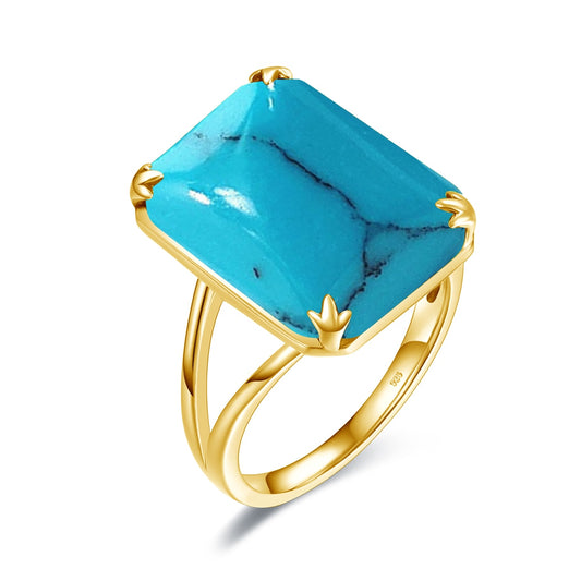 Luxury Classic Aquamarine Ring 925 Sterling Sliver with Gold Plating