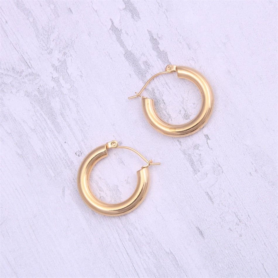 Trendy Stainless Steel Buckle Hoop Earrings