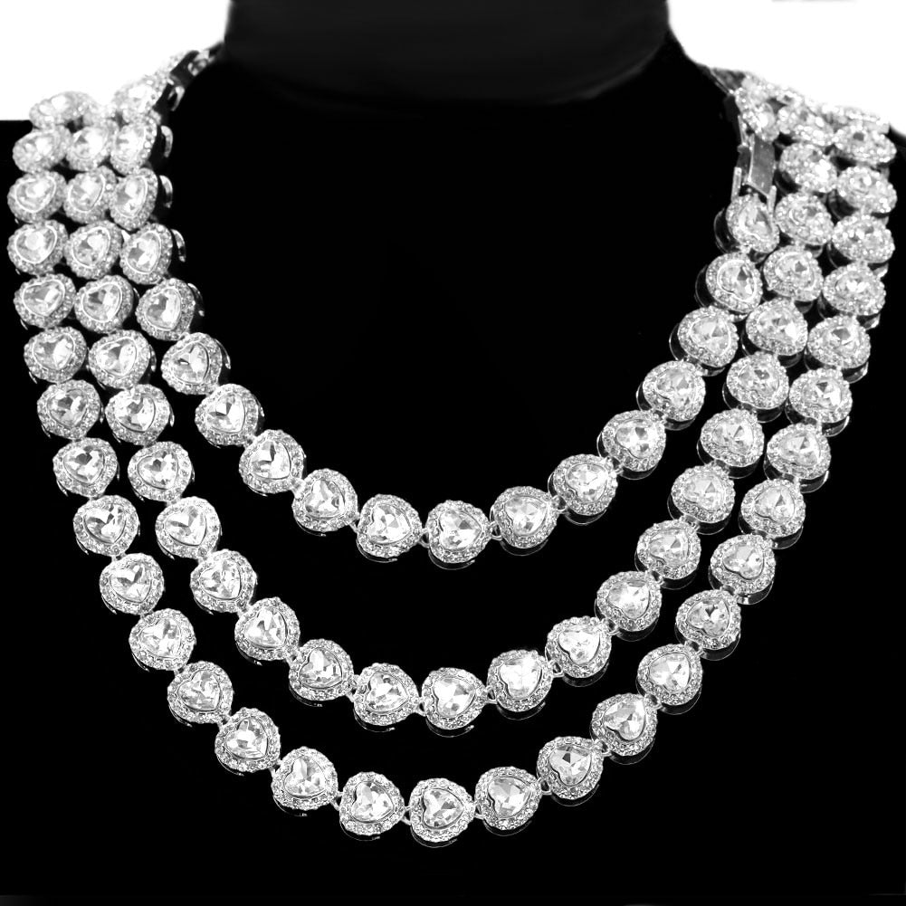 Hip Hop  Heart Cuban Link Chain Bling Iced Out, Rhinestone Paved Choker Necklaces BBunny Inspired