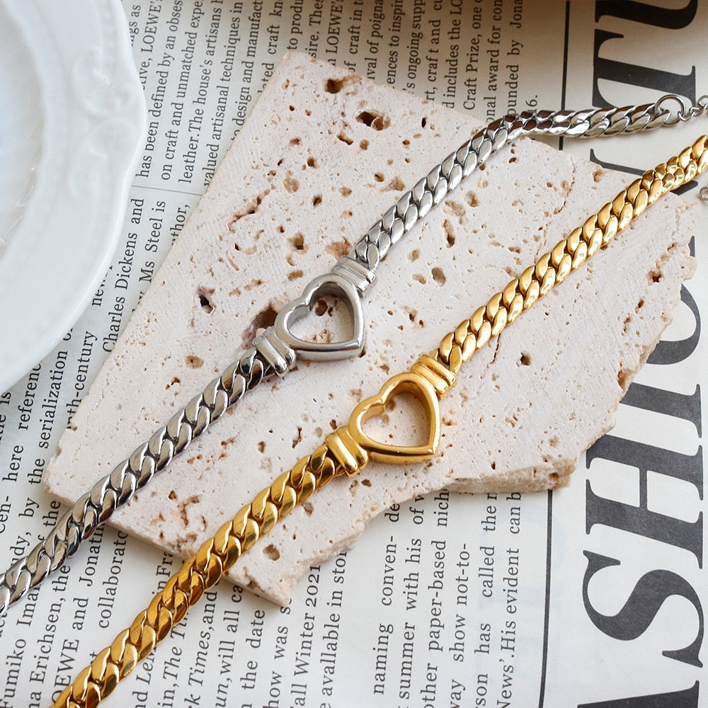 Gold-Plated Waterproof Stainless Steel Love Heart Shape Chain Necklace