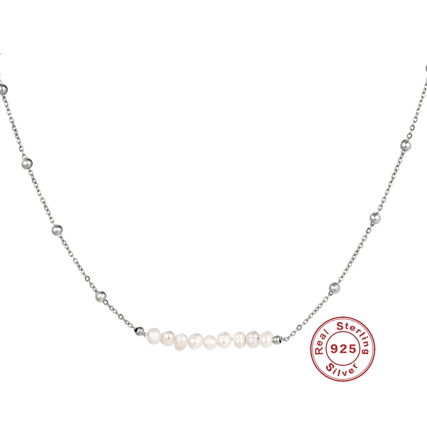 Stars Moon Real 925 Sterling Silver  Choker Necklace with Pearl, Fancy Diamond.