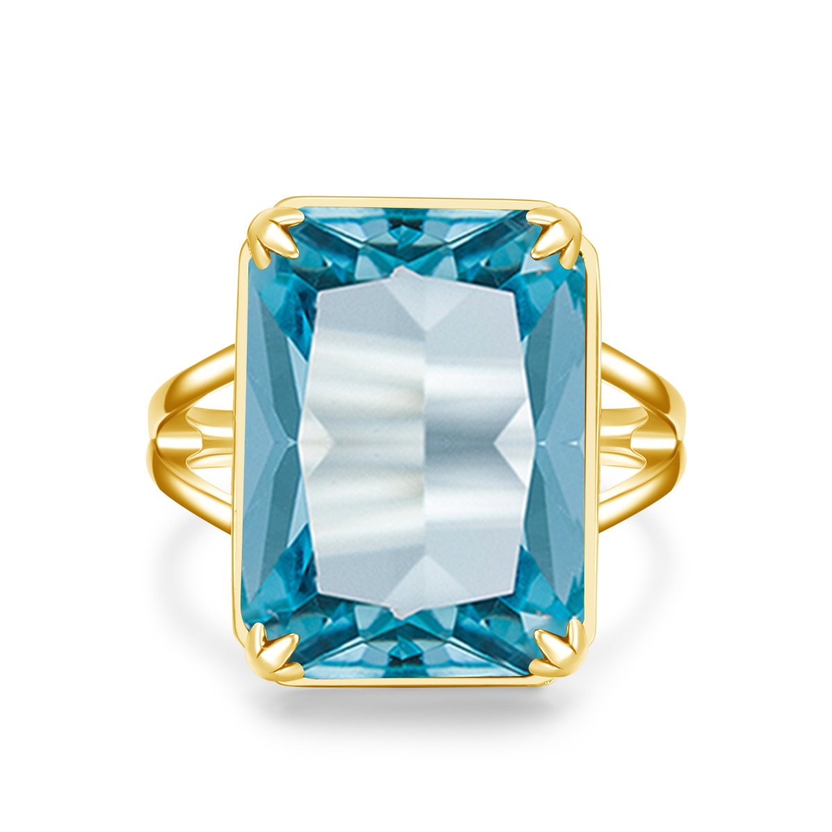 Luxury Classic Aquamarine Ring 925 Sterling Sliver with Gold Plating