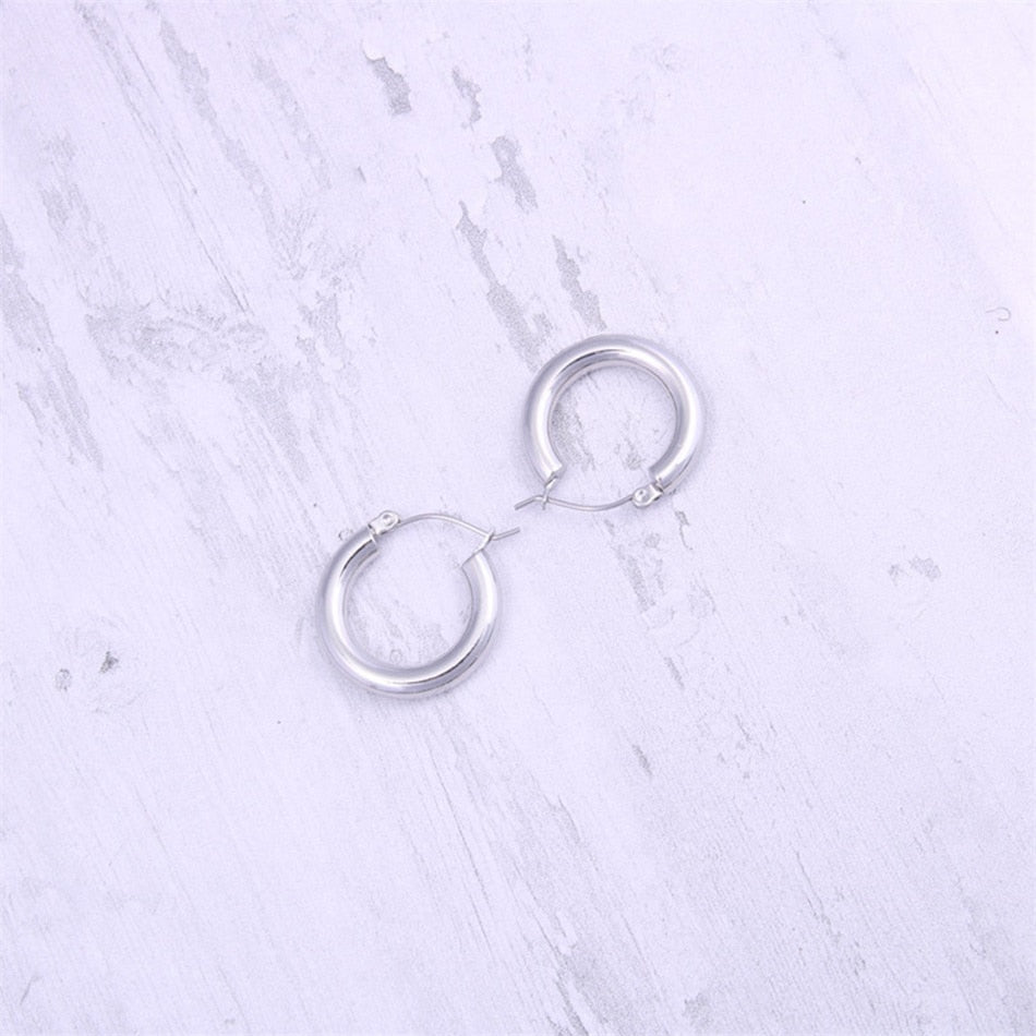 Trendy Stainless Steel Buckle Hoop Earrings