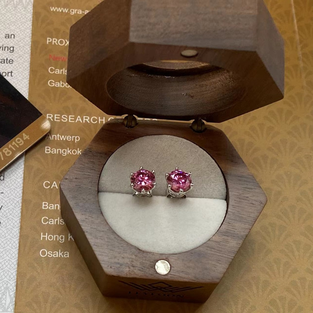 White Gold Plated 2CT Fancy Intense Purple Pink Moissanite Stud Earrings