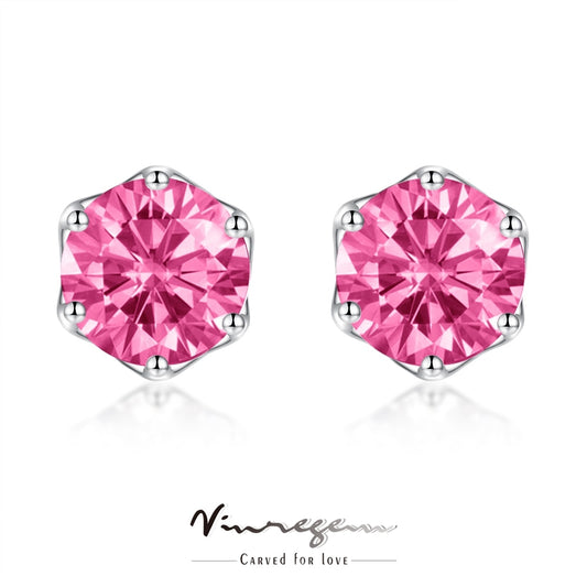 White Gold Plated 2CT Fancy Intense Purple Pink Moissanite Stud Earrings