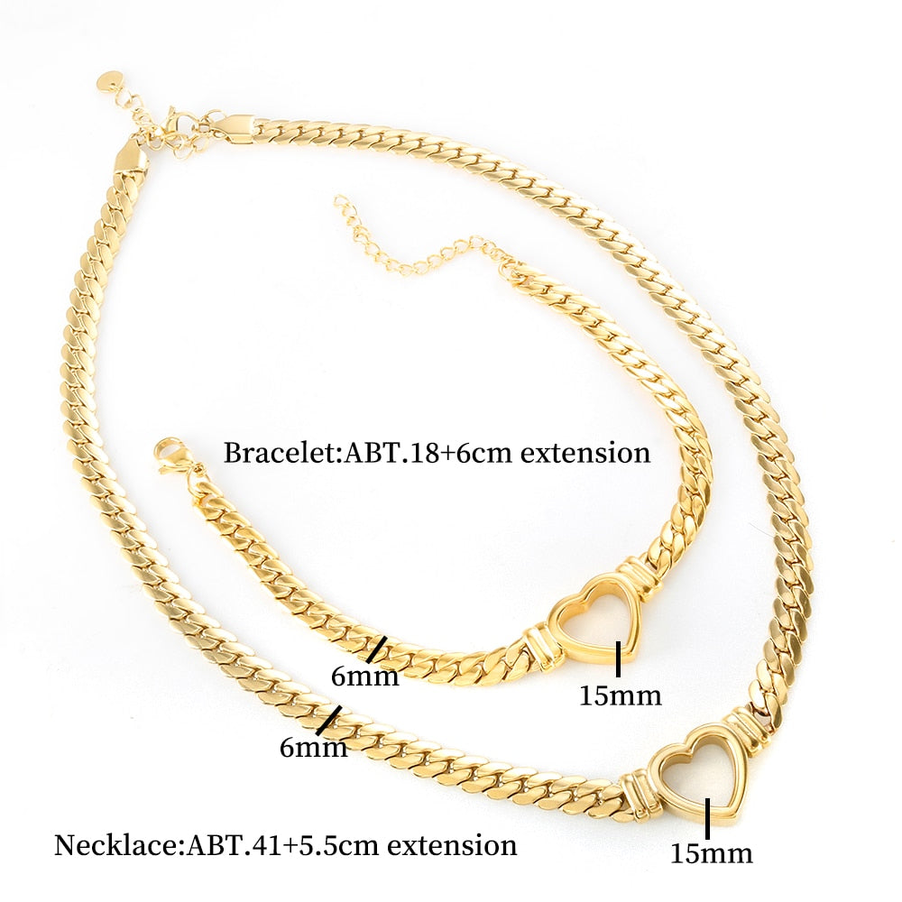 Gold-Plated Waterproof Stainless Steel Love Heart Shape Chain Necklace