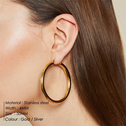 Trendy Stainless Steel Buckle Hoop Earrings