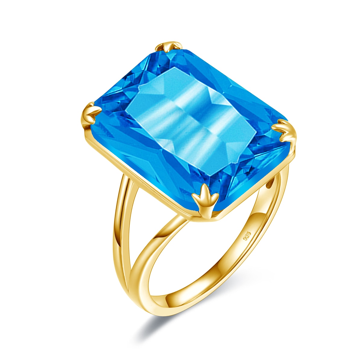 Luxury Classic Aquamarine Ring 925 Sterling Sliver with Gold Plating