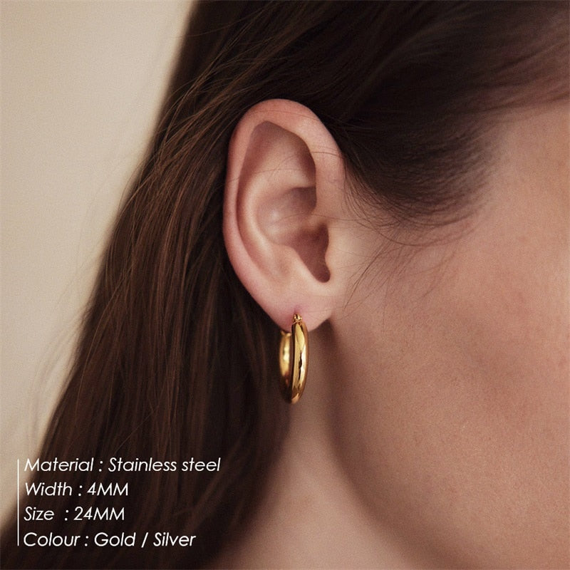 Trendy Stainless Steel Buckle Hoop Earrings