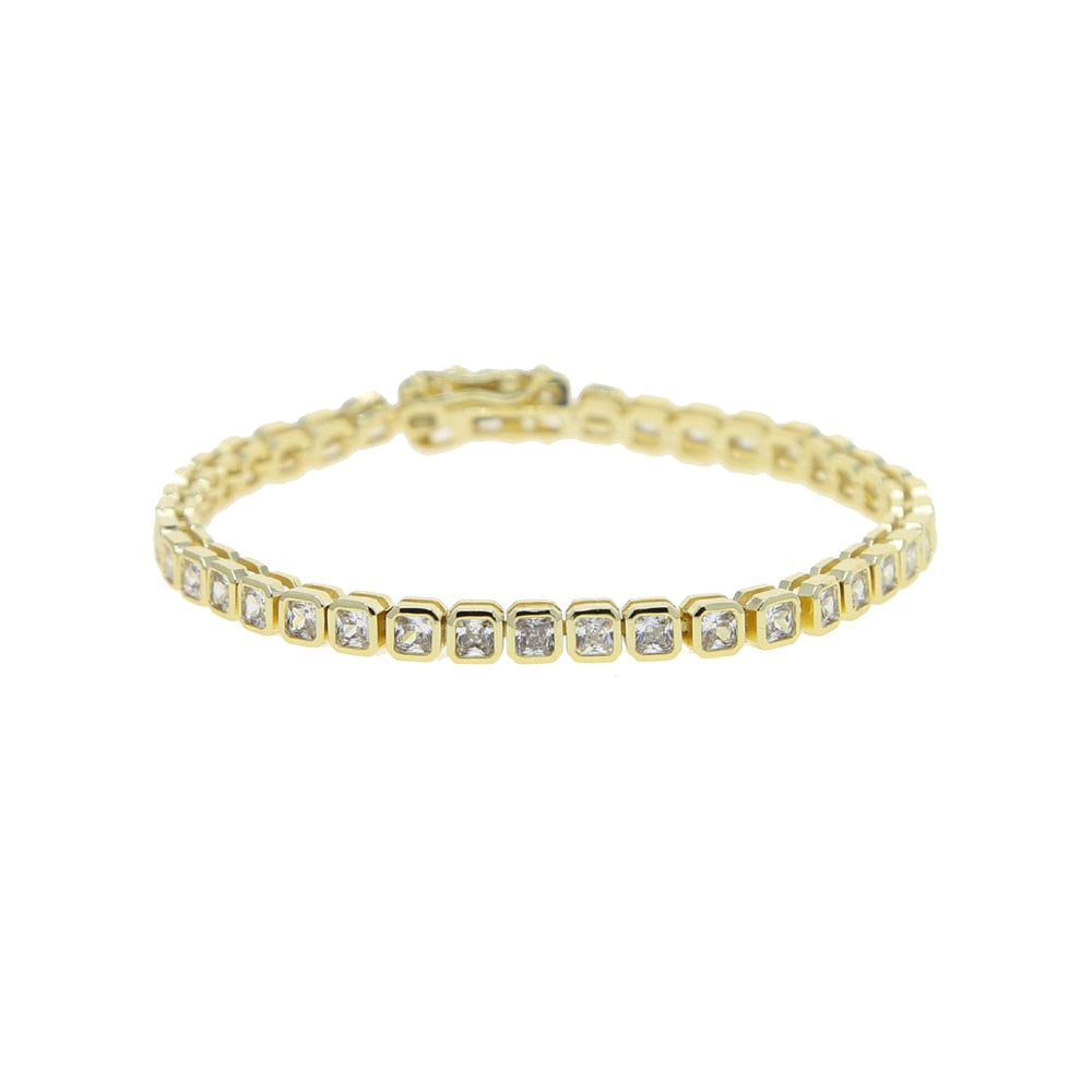 Various Shaped Geometric Bezel Cubic Zirconia 5A CZ Tennis Chain Bracelet