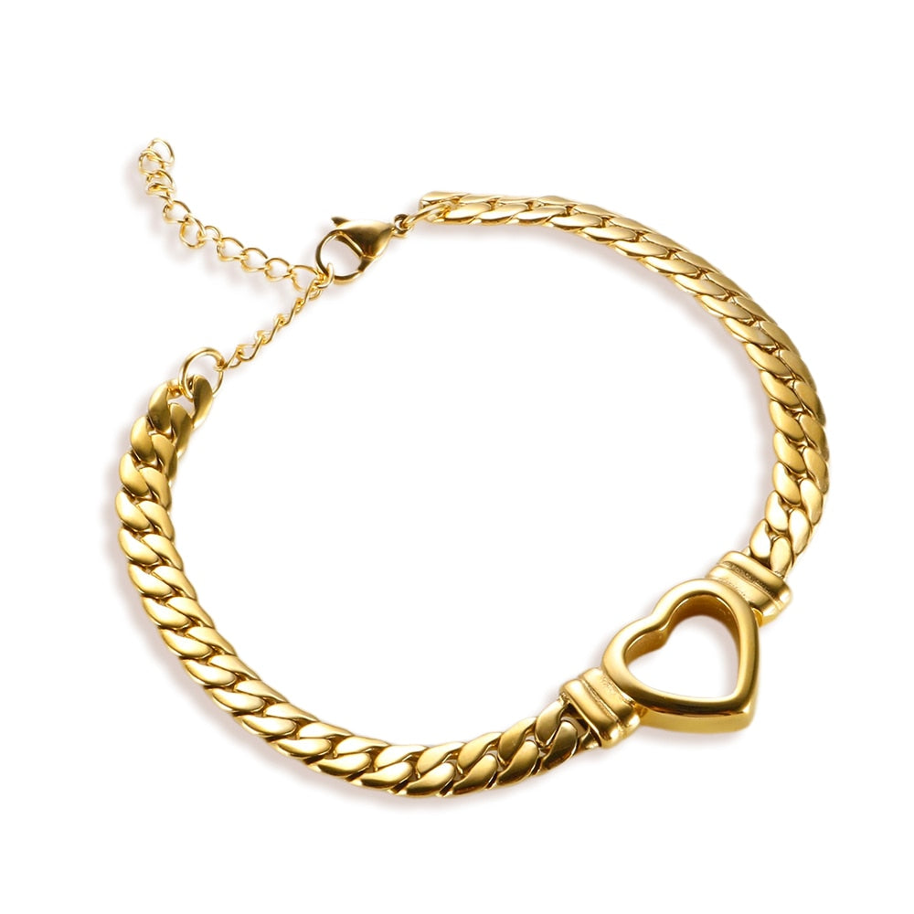 Gold-Plated Waterproof Stainless Steel Love Heart Shape Chain Necklace