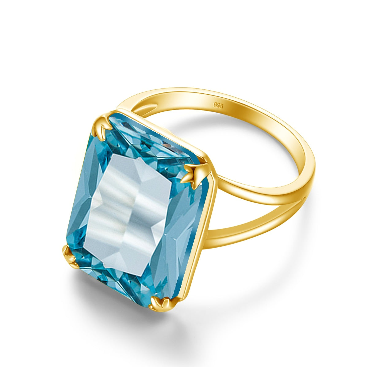 Luxury Classic Aquamarine Ring 925 Sterling Sliver with Gold Plating