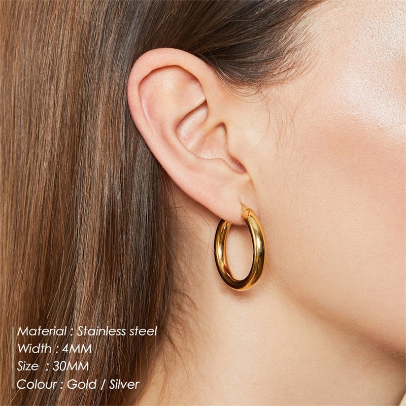 Trendy Stainless Steel Buckle Hoop Earrings