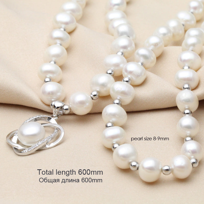 High Quality Natural Freshwater Pearl Long Pendant Necklace made with 925 Sterling Silver