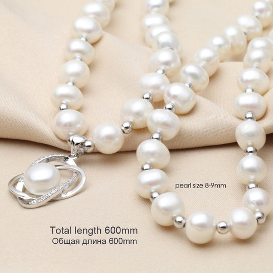 High Quality Natural Freshwater Pearl Long Pendant Necklace made with 925 Sterling Silver