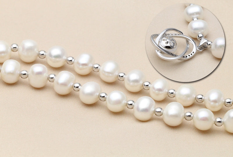 High Quality Natural Freshwater Pearl Long Pendant Necklace made with 925 Sterling Silver