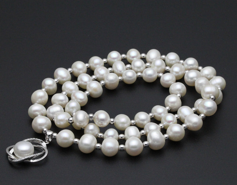 High Quality Natural Freshwater Pearl Long Pendant Necklace made with 925 Sterling Silver