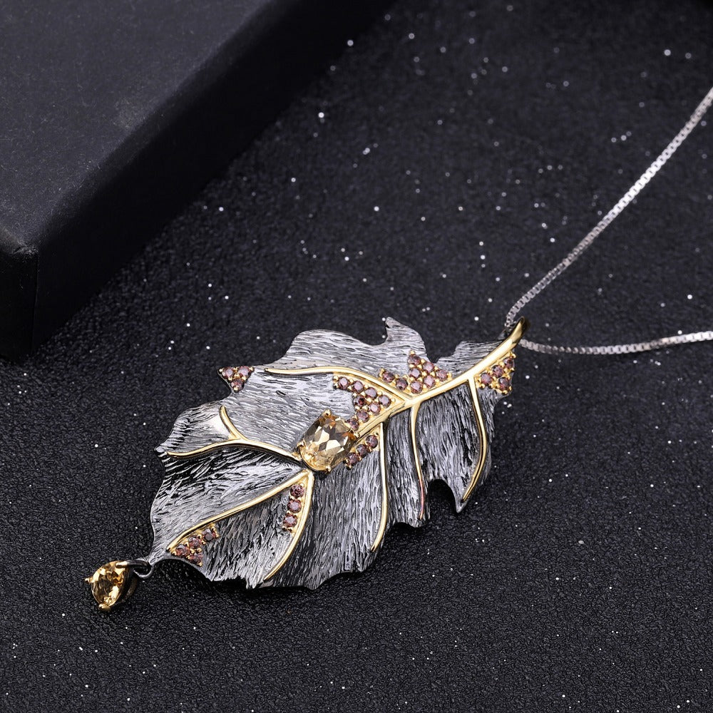 stunning Autumn Leaf Design Set, Featuring Natural Citrine Stones and Crafted from 925 Sterling Silver.