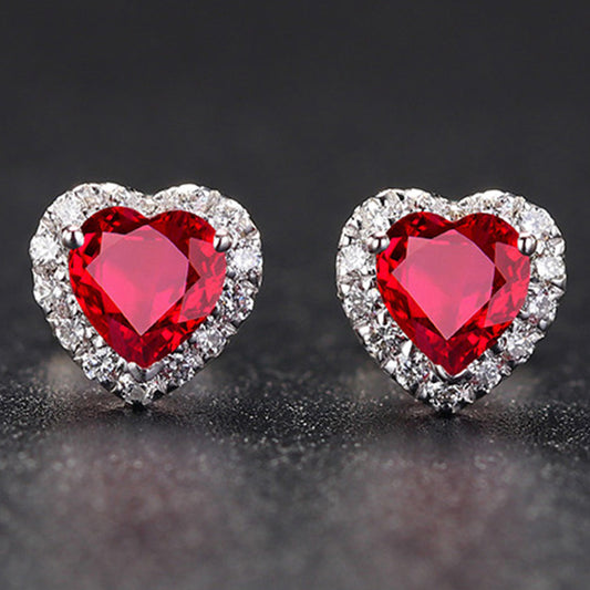 Earrings with heart shaped ruby made with Sterling Silver 925