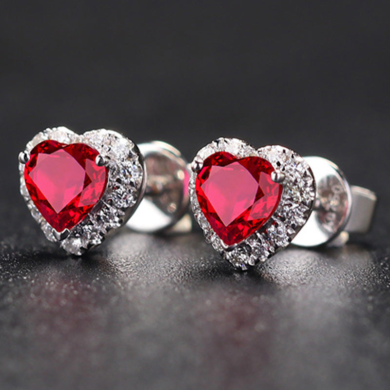 Earrings with heart shaped ruby made with Sterling Silver 925