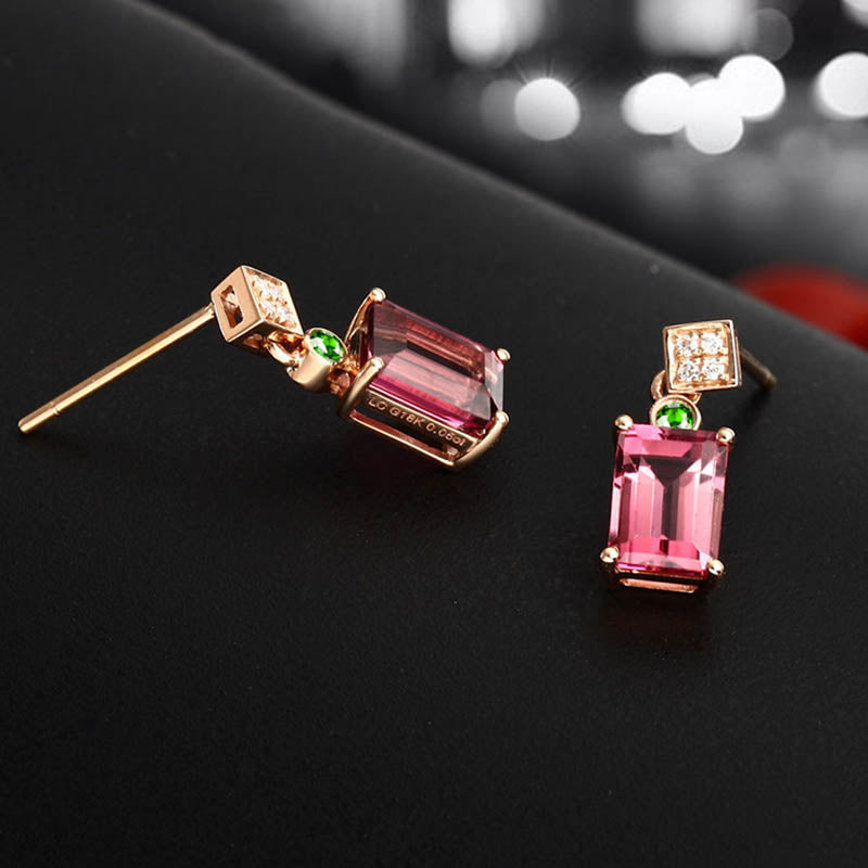 Fashion Earrings made of 925 Sterling Silver with Rectangle Ruby in Rose Gold.