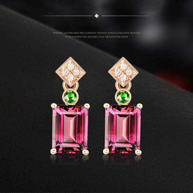 Fashion Earrings made of 925 Sterling Silver with Rectangle Ruby in Rose Gold.