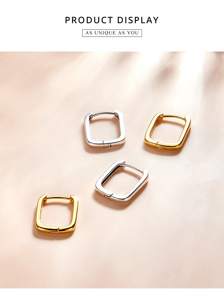 Square Buckle Hoop Earrings made of Sterling Silver 925.