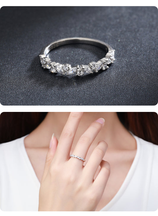 Solid 925 Sterling Silver Stackable Ring with Natural Color Cubic Zirconia