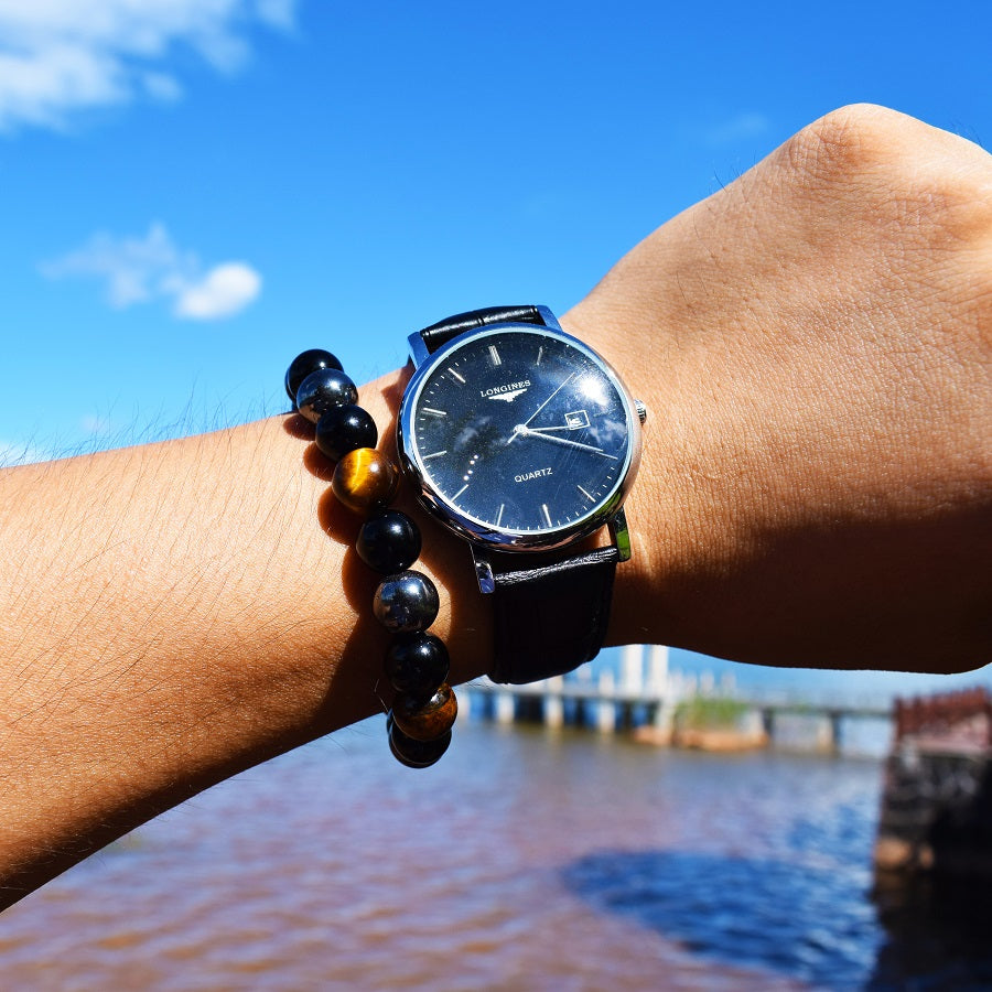 Nueva Pulsera masculina de Piedra Magnética Hematita Obsidiana y Ojo de Tigre, Pulsera Unisex.