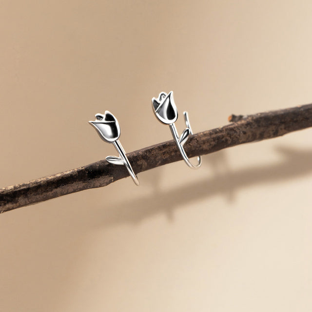 Mini Sliding Earrings made with 925 Sterling Silver - Beautiful Tulip Flower