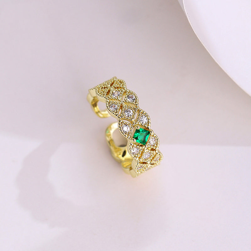 Fine Quality Adjustable Ring with High Quality Gold plating and AAA quality Emerald stones