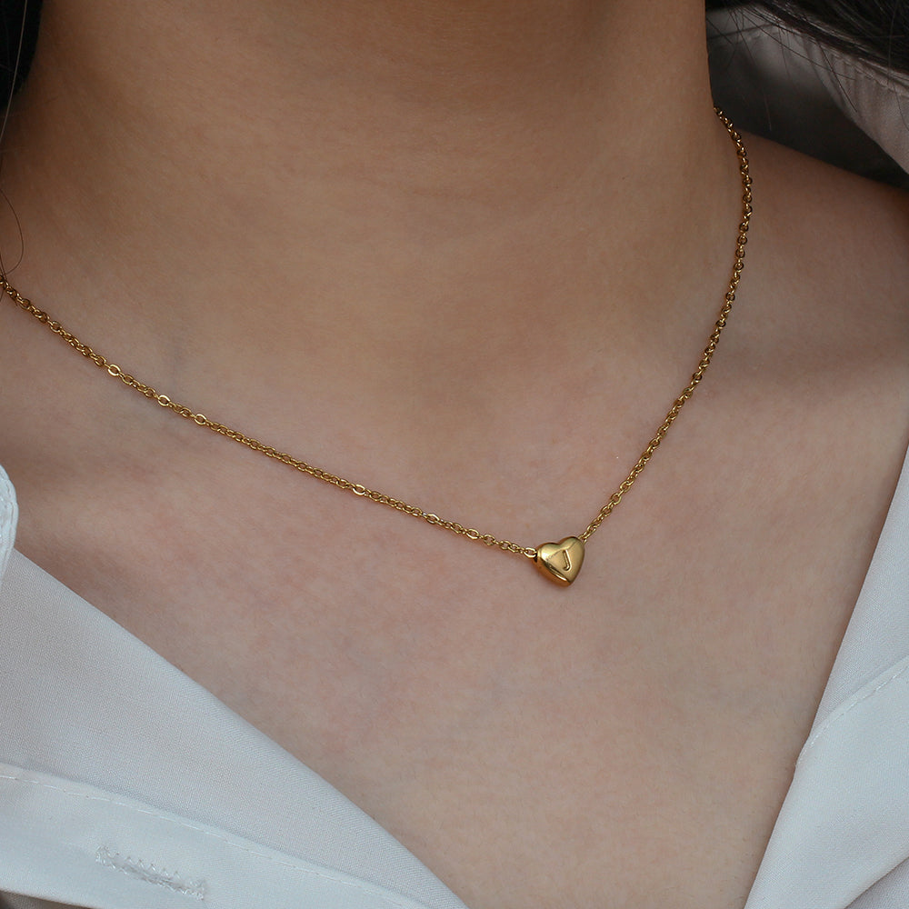 Mini Love Heart Necklace with Initial made of high quality Stainless Steel and gold plating