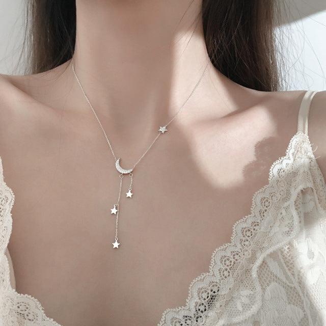 Star necklace and Silver925 moon, clavicle chain.