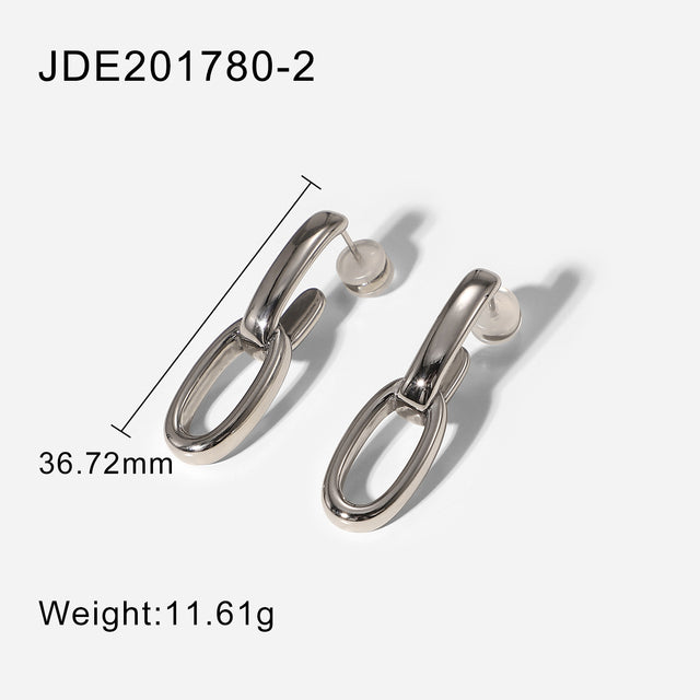 Dangling earrings with flat and thick hoops made of stainless steel, waterproof, with high quality gold plating