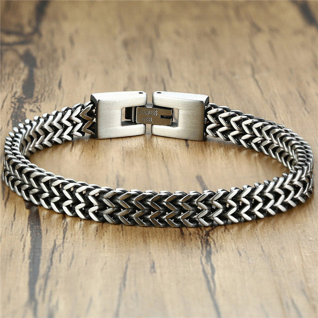 Nueva Pulsera Masculino de Cadena Doble de Acero Inoxidable Pulido