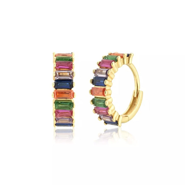 Mini Round multicolored Zircon Earrings made with 925 silver and Gold lating