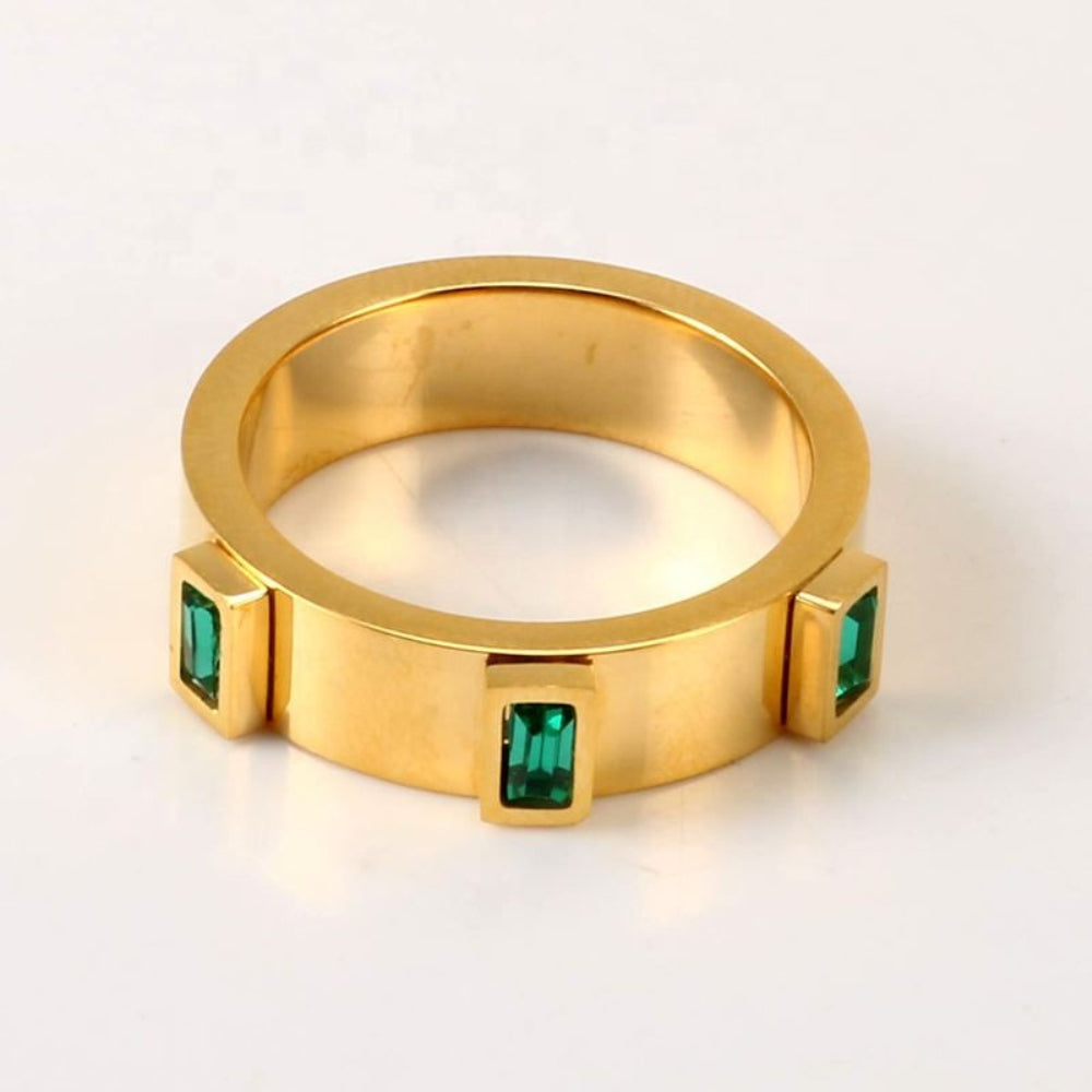 Conjunto collar, anillo y brazalete de zirconita cuadrada verde de lujo. PTY